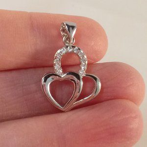 18K White Gold Filled Layered Heart Diamond Zircon Necklace Pendant Women's Gift
